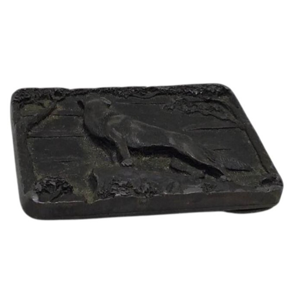 Single Howling Wolf Belt Buckle Bergamot Brass Works Vintage 1976 Relief Black - Picture 2 of 6